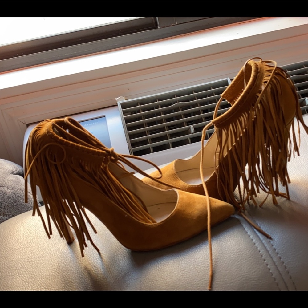 Zara Tan Fringe Heels 
Size 7.5